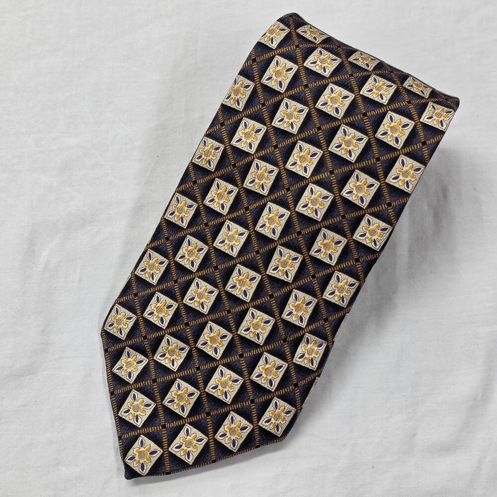 Robert Talbott Studio Silk Necktie Tie Mens Black Geometric USA Checked Business